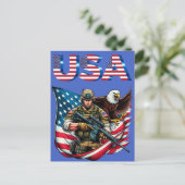 Amerikaanse Soldier Eagle USA Vlag Patriottische K Briefkaart (Staand voorkant)