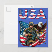 Amerikaanse Soldier Eagle USA Vlag Patriottische K Briefkaart (Voorkant / Achterkant)