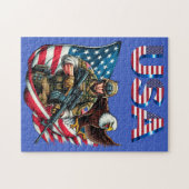 Amerikaanse Soldier Eagle USA Vlag Patriottische K Legpuzzel (Horizontaal)