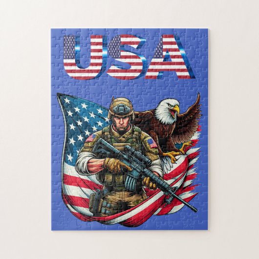 Amerikaanse Soldier Eagle USA Vlag Patriottische K Legpuzzel (Verticaal)