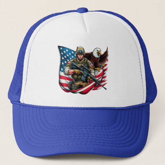 Amerikaanse Soldier Eagle USA Vlag Patriottische K Trucker Pet (Voorkant)