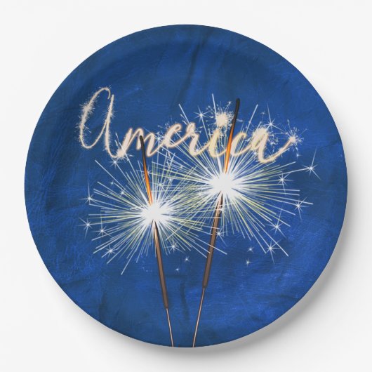 Amerikaanse Sparkler op blauw leder Papieren Bordje (Voorkant)