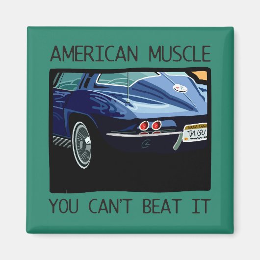 Amerikaanse spier auto, klassiek en  blauw V8 Magneet (Voorkant)