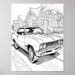 Amerikaanse Spier Auto Volwassen Kleuring Poster