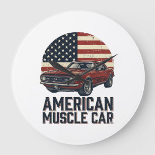 Amerikaanse Spierauto Vintage Vlag Shirt Ontwerp_1 Grote Klok