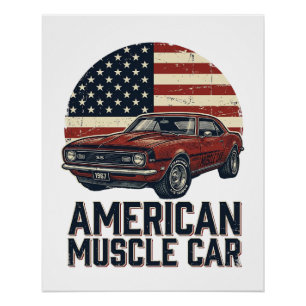 Amerikaanse Spierauto Vintage Vlag Shirt Ontwerp_1 Perfect Poster