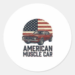 Amerikaanse Spierauto Vintage Vlag Shirt Ontwerp_1 Ronde Sticker