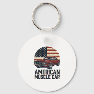Amerikaanse Spierauto Vintage Vlag Shirt Ontwerp_1 Sleutelhanger