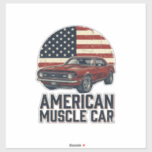 Amerikaanse Spierauto Vintage Vlag Shirt Ontwerp_1 Sticker