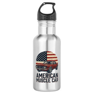 Amerikaanse Spierauto Vintage Vlag Shirt Ontwerp_1 Waterfles