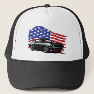 Amerikaanse spierwagen met vliegende Amerikaanse v Trucker Pet