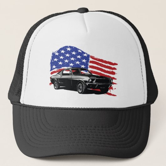 Amerikaanse spierwagen met vliegende Amerikaanse v Trucker Pet (Voorkant)