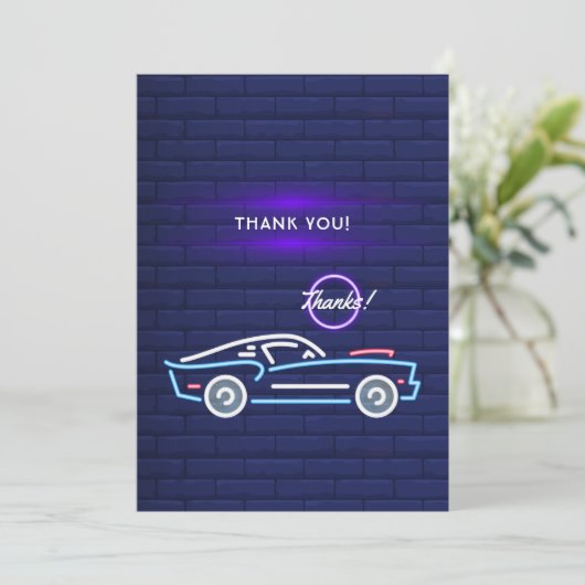 Amerikaanse spierwagen Neon Birthday Bedankkaart (Staand voorkant)