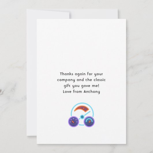 Amerikaanse spierwagen Neon Birthday Bedankkaart (Achterkant)