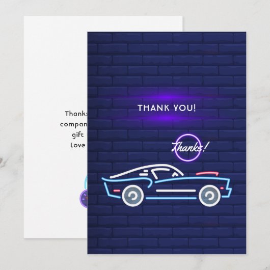 Amerikaanse spierwagen Neon Birthday Bedankkaart (Voorkant / Achterkant)