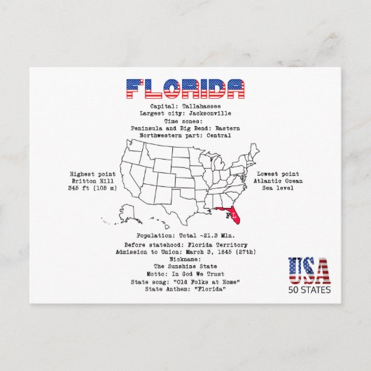 Amerikaanse staat Florida op een kaart en nuttige  (Voorkant)