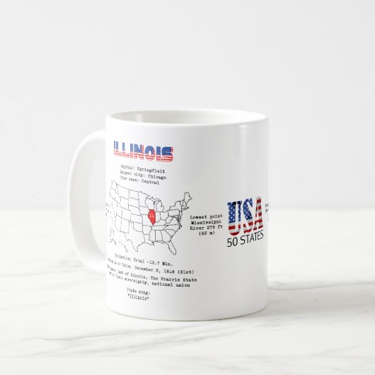 Amerikaanse staat Illinois op een kaart en nuttige Koffiemok (Voorkant links)