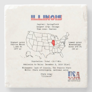 Amerikaanse staat Illinois op een kaart en nuttige Stenen Onderzetter