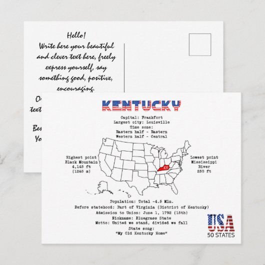 Amerikaanse staat Kentucky op een kaart en nuttige (Voorkant / Achterkant)