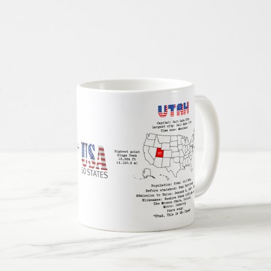 Amerikaanse staat op een kaart en nuttige informat koffiemok (Voorkant rechts)