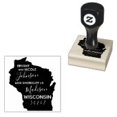Amerikaanse staat Wisconsin Kaart Retouradres Wood Rubberstempel (Gestempeld)