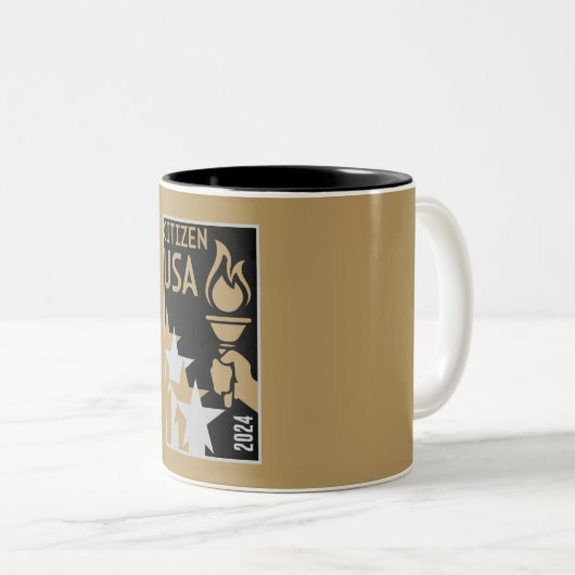Amerikaanse staatsburgerschap geschenken tweekleurige koffiemok (Voorkant rechts)