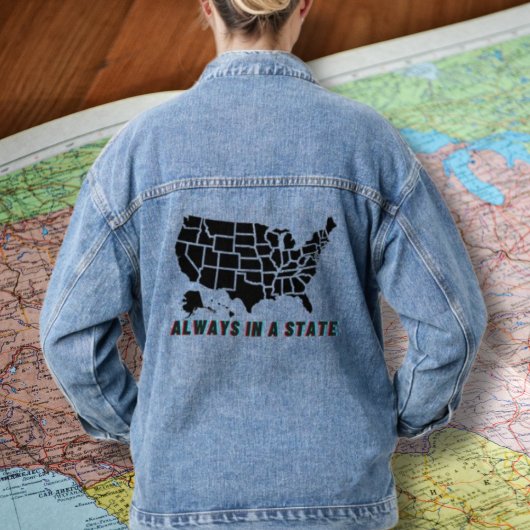 Amerikaanse staatskaart Altijd in een staat Quote  Denim Jacket