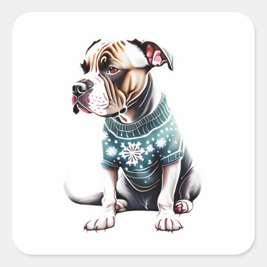 Amerikaanse Staffordshire Christmas Sweater Sticke Vierkante Sticker (Voorkant)