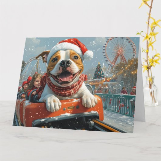 Amerikaanse Staffordshire Dog Kerstmis Kaart (Gele Bloem)
