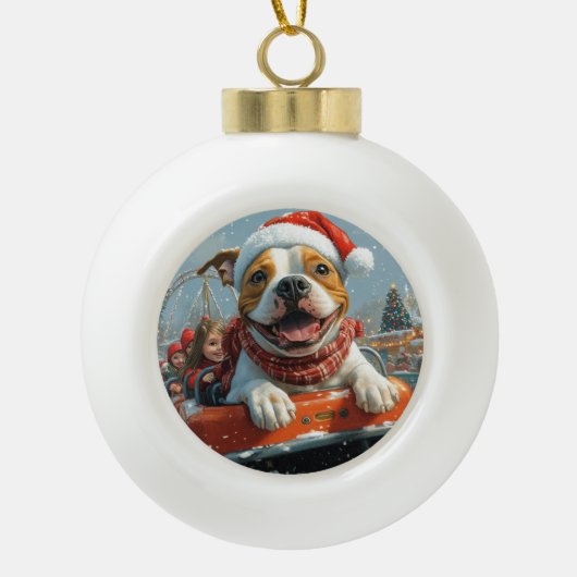 Amerikaanse Staffordshire Dog Kerstmis Keramische Bal Ornament (Voorkant)