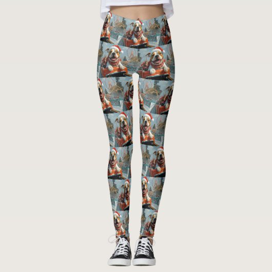 Amerikaanse Staffordshire Dog Kerstmis Leggings (Voorkant)
