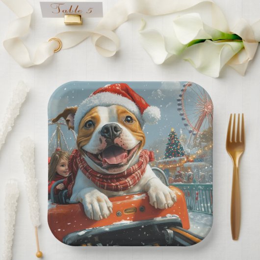 Amerikaanse Staffordshire Dog Kerstmis Papieren Bordje (Huwelijk)