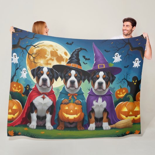Amerikaanse Staffordshire Dog Pumpkin Halloween Fu Fleece Deken (In situ)
