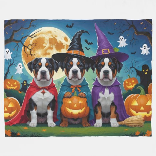 Amerikaanse Staffordshire Dog Pumpkin Halloween Fu Fleece Deken (Voorkant (Horizontaal))