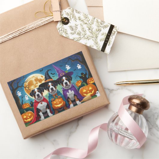 Amerikaanse Staffordshire Dog Pumpkin Halloween Fu Rechthoekige Sticker (Geschenken)