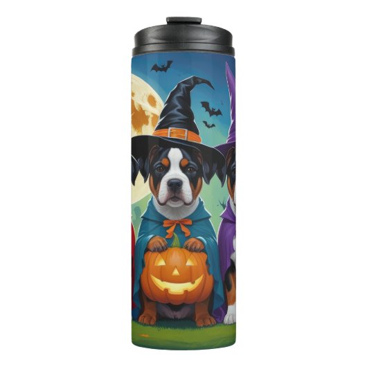Amerikaanse Staffordshire Dog Pumpkin Halloween Fu Thermosbeker (Voorkant)