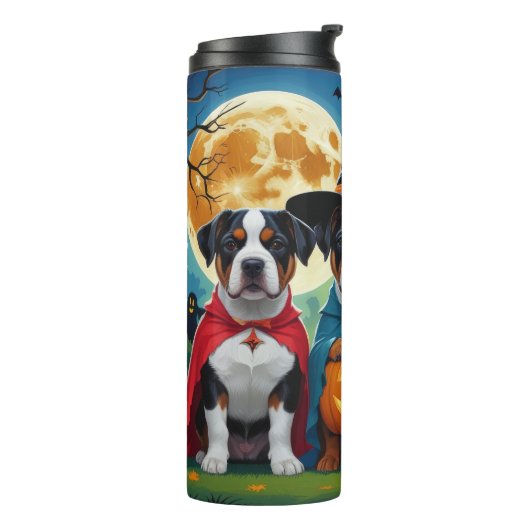 Amerikaanse Staffordshire Dog Pumpkin Halloween Fu Thermosbeker (Gedraaid links)