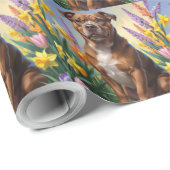 Amerikaanse Staffordshire Dog Spring Bloemen Schil Cadeaupapier (Rol Hoek)