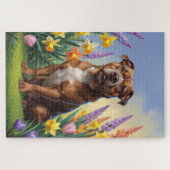 Amerikaanse Staffordshire Dog Spring Bloemen Schil Legpuzzel (Horizontaal)