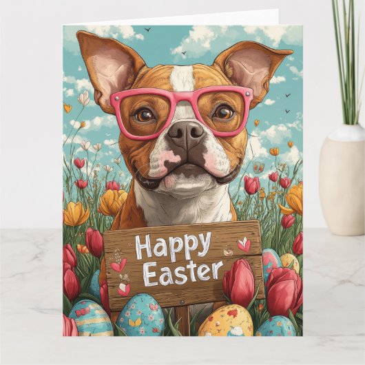 Amerikaanse Staffordshire Easter Eggs Kaart (Voorkant)