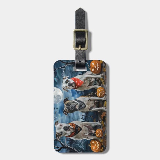 Amerikaanse Staffordshire Halloween Spooky Bagagelabel (Voorkant verticaal)