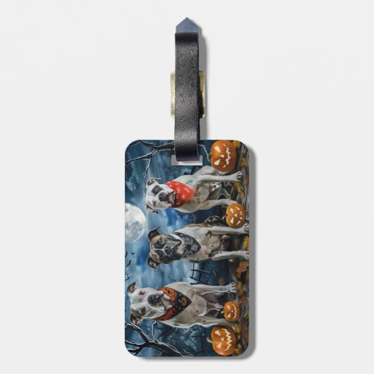 Amerikaanse Staffordshire Halloween Spooky Bagagelabel (Achterkant verticaal)