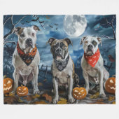 Amerikaanse Staffordshire Halloween Spooky Fleece Deken (Voorkant (Horizontaal))