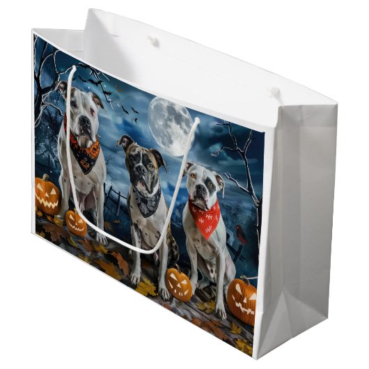 Amerikaanse Staffordshire Halloween Spooky Groot Cadeauzakje (Voorkant Gekanteld)
