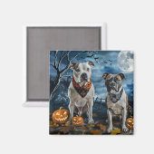 Amerikaanse Staffordshire Halloween Spooky Magneet (Voorkant / Achterkant)