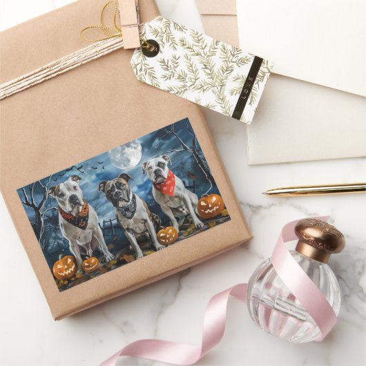 Amerikaanse Staffordshire Halloween Spooky Rechthoekige Sticker (Geschenken)