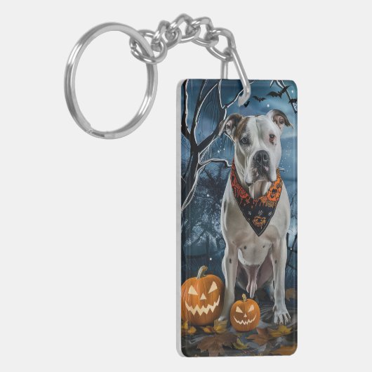 Amerikaanse Staffordshire Halloween Spooky Sleutelhanger (Voorkant Links)