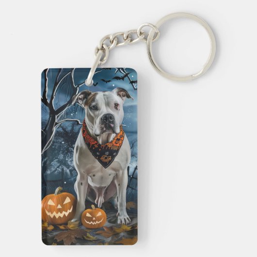 Amerikaanse Staffordshire Halloween Spooky Sleutelhanger (achterkant)
