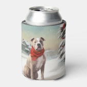 Amerikaanse Staffordshire Hond in Sneeuw Kerstmis Blikjeskoeler (Blikje Voorkant)