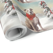 Amerikaanse Staffordshire Hond in Sneeuw Kerstmis Cadeaupapier (Rol Hoek)